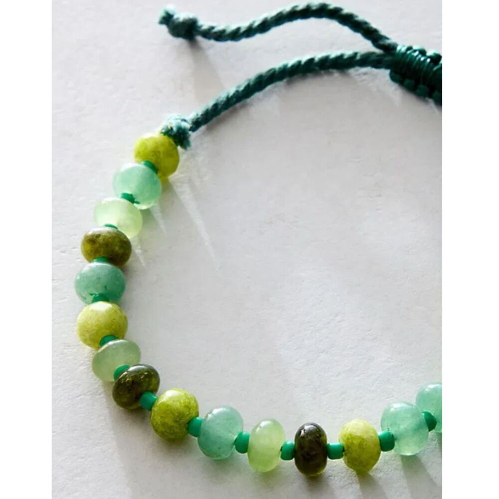 ~ NEW! Free People Zuma Anklet, Semi-Precious Green Stone Bead Adjustbl Bracelet